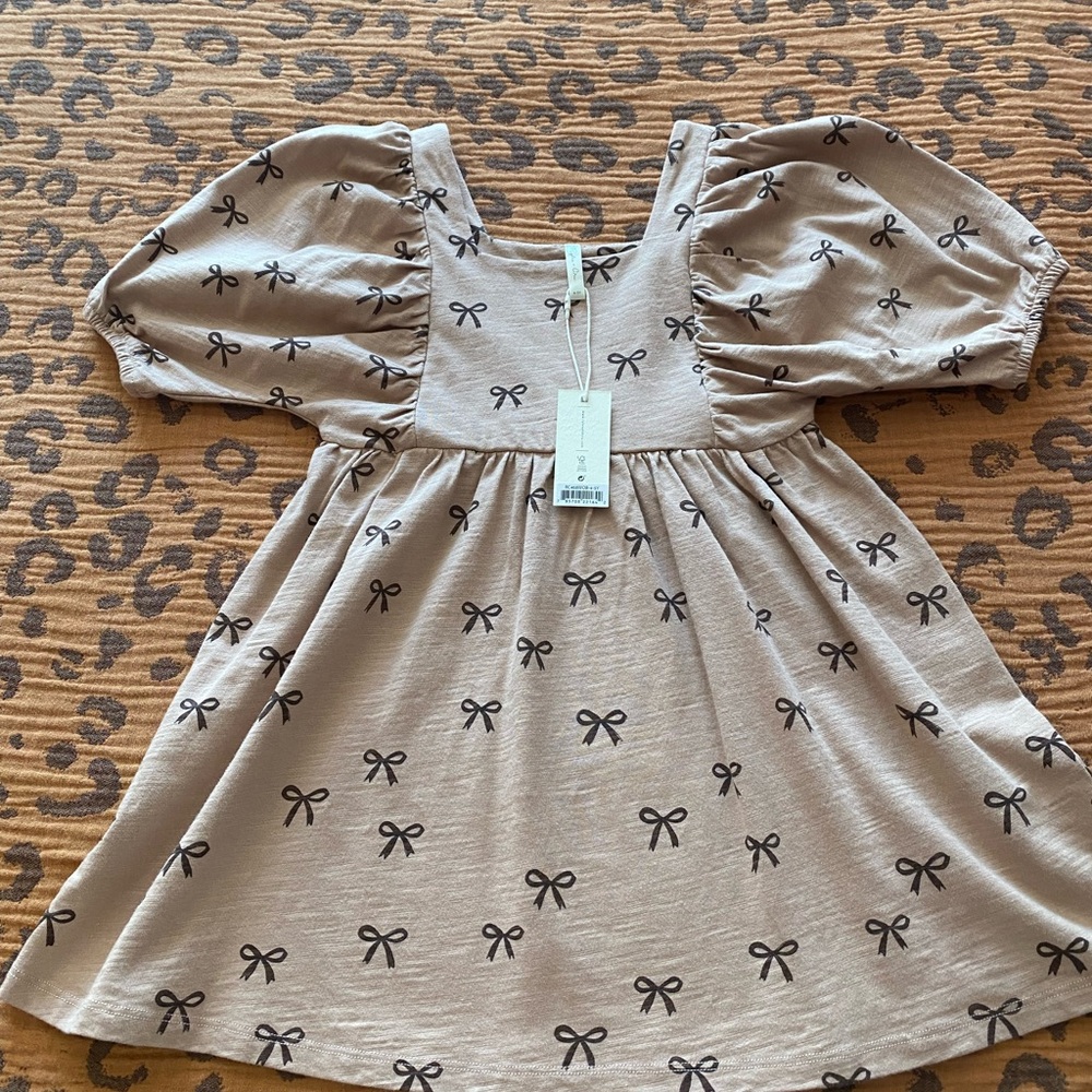 Rylee + Cru Beige Dress with Black Bow Print